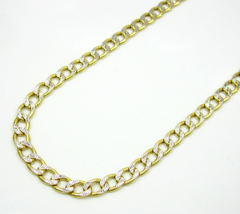 10k yellow gold hollow diamond cut cuban link chain 24 inch 4mm