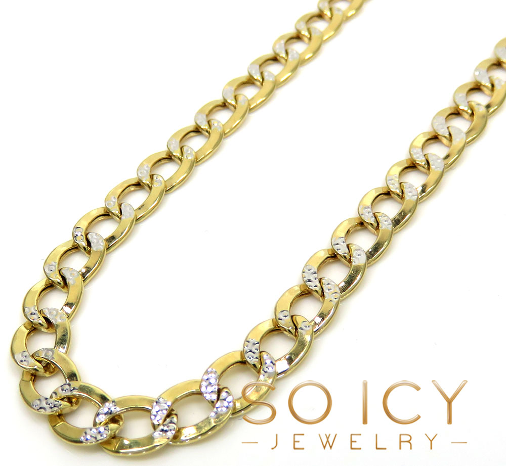 10k yellow gold hollow diamond cut cuban link chain 20-26 inch 5.5mm
