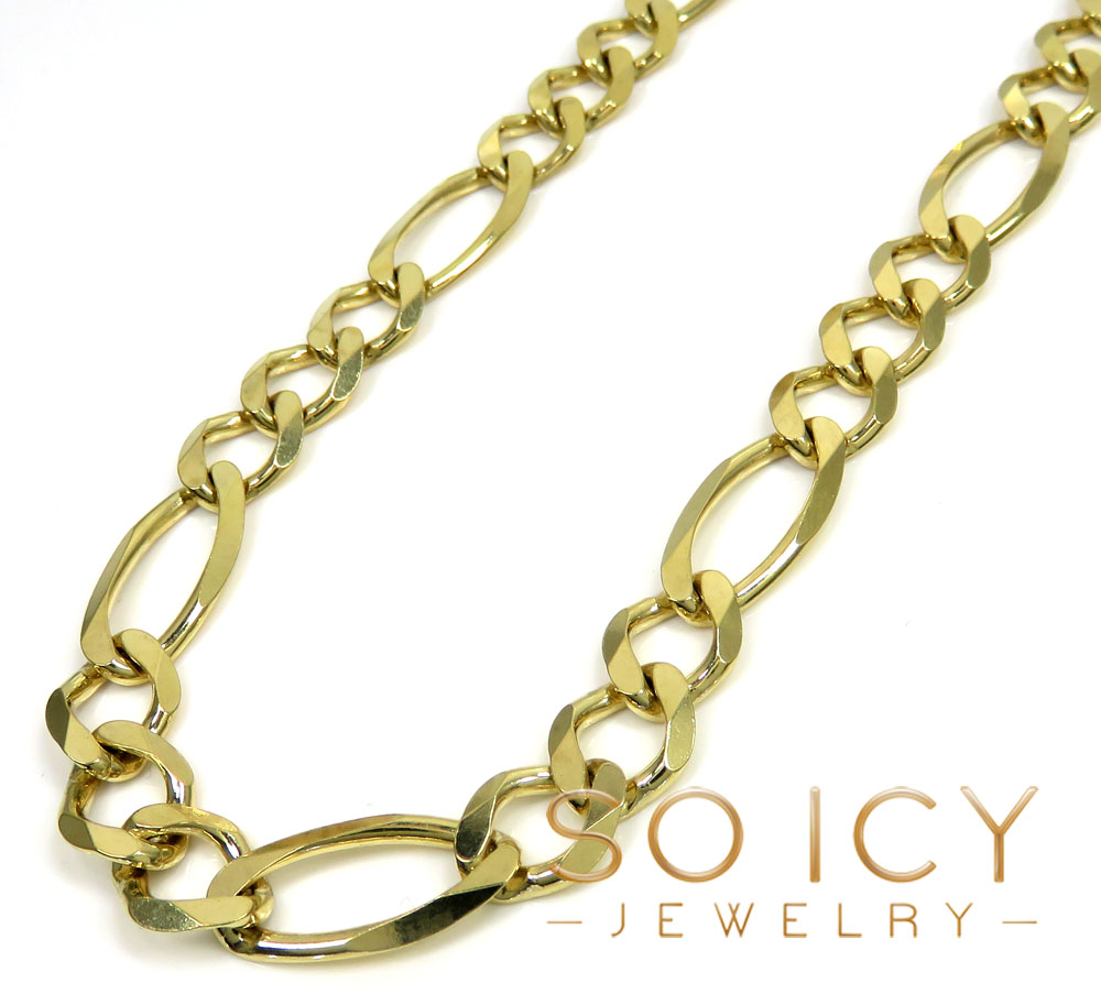 10k yellow gold solid figaro link chain 24-30 inch 9.5mm
