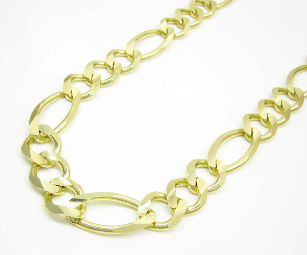 10k yellow gold solid figaro link chain 24-30 inch 12.2mm