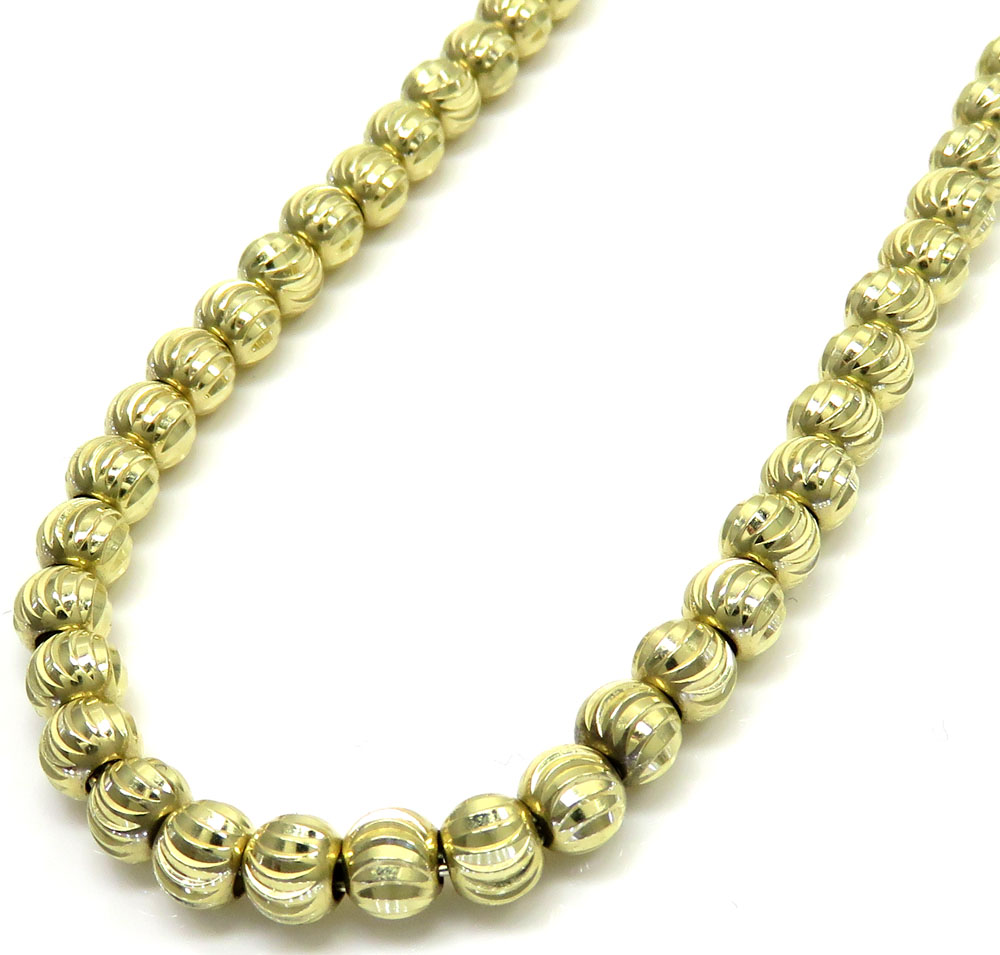 10k yellow gold moon cut bead link chain 22 inch 5mm
