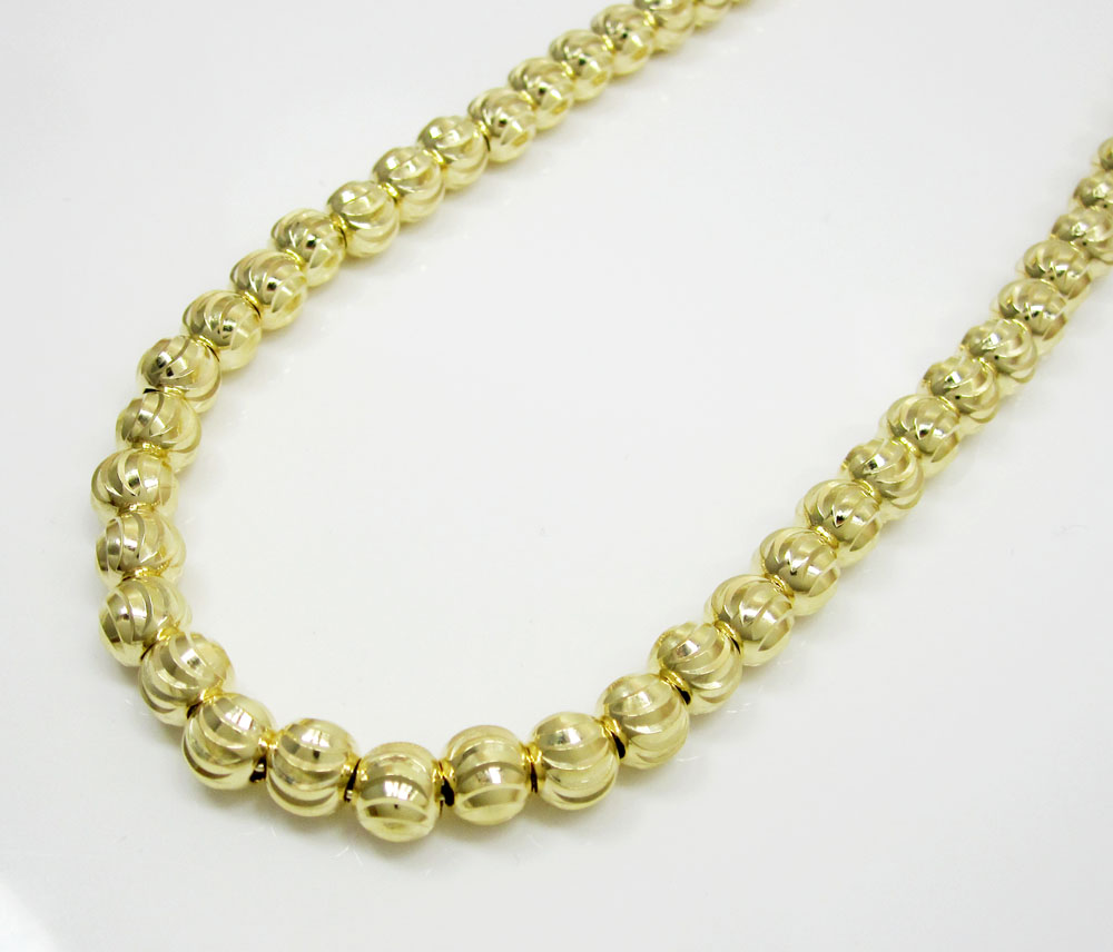 10k yellow gold moon cut bead link chain 27 inch 6mm
