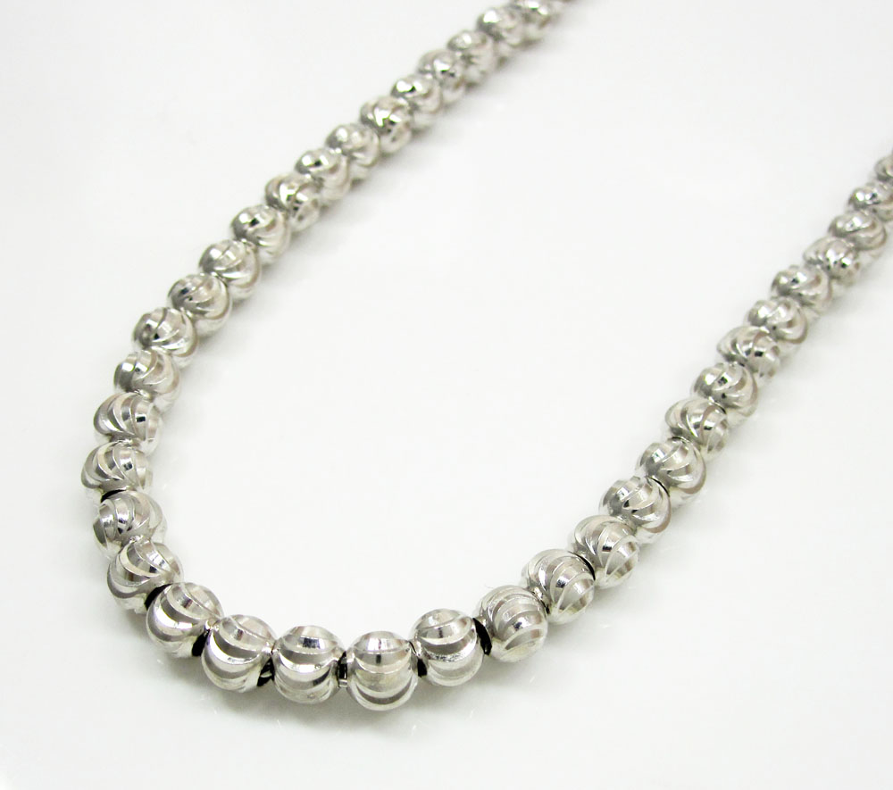10k white gold moon cut bead link chain 26-30 inch 5mm