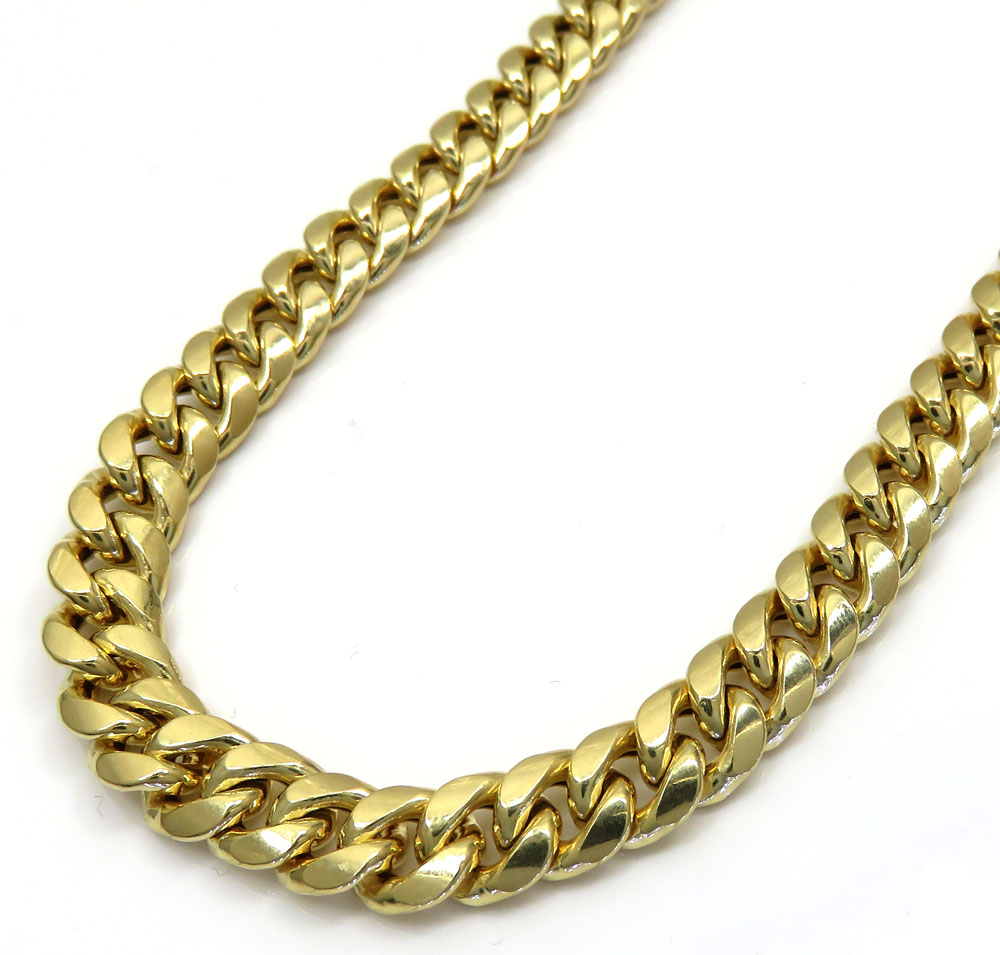 10k yellow gold thick miami link chain 20-28  inch 7.5mm