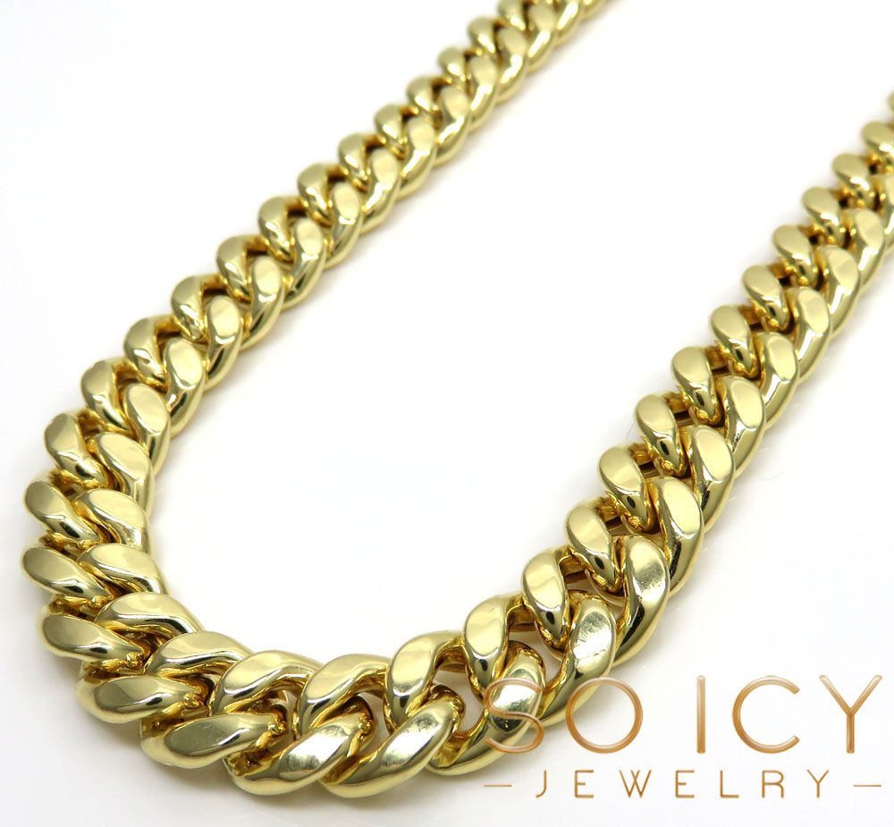 10k yellow gold hollow miami link chain 18-30 inch 9mm