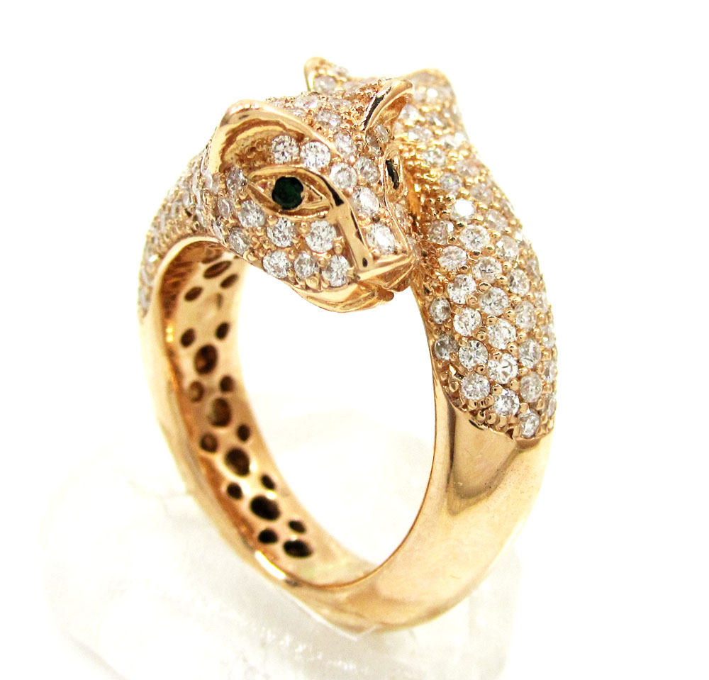 14k Rose Gold Double Headed Diamond Panther Ring