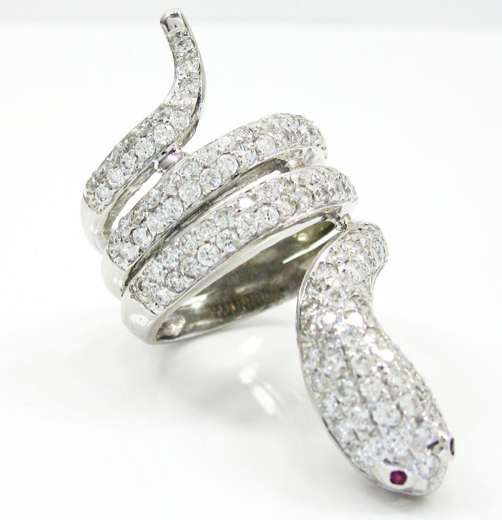 14k white gold round diamond snake ring 2.00ct