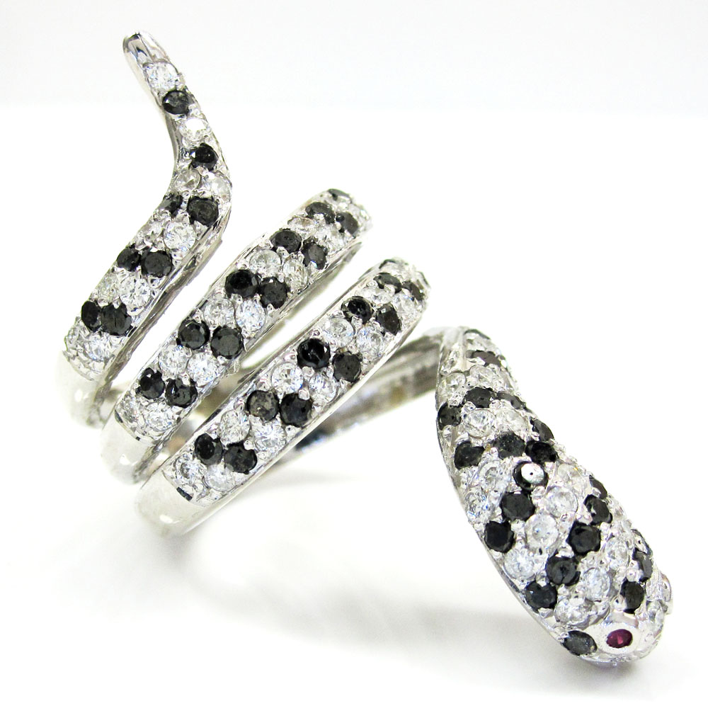 14k white gold round diamond snake ring 2.38ct