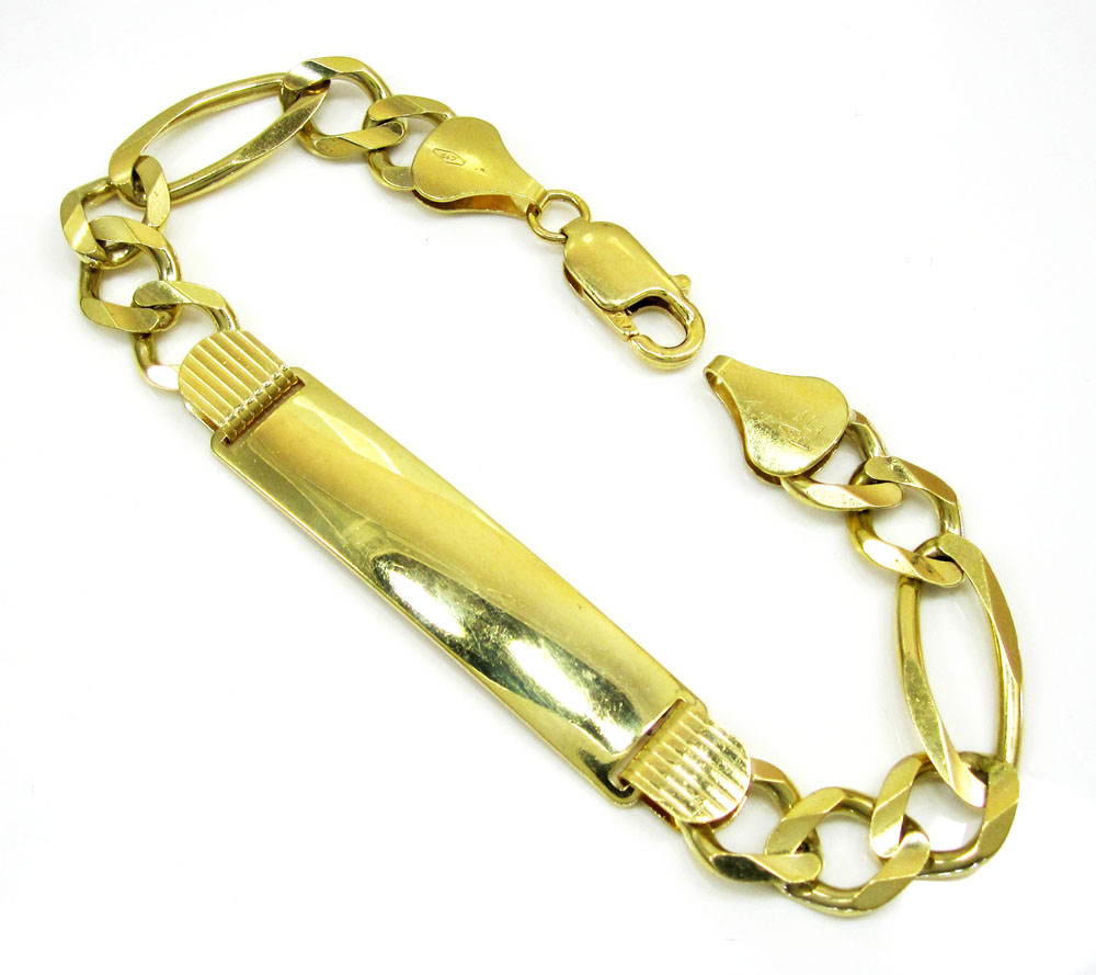 10k yellow gold figaro id bracelet 9 inch 8mm 