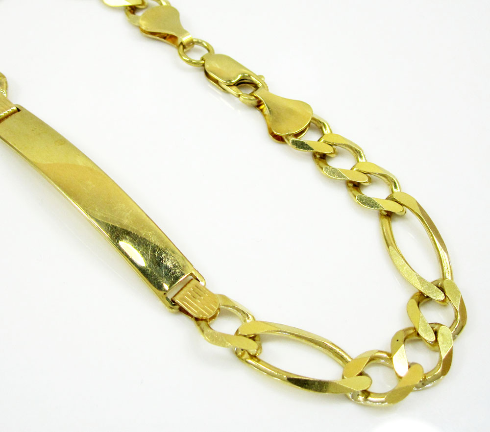 10k yellow gold figaro id bracelet 8.50 inches 8mm 