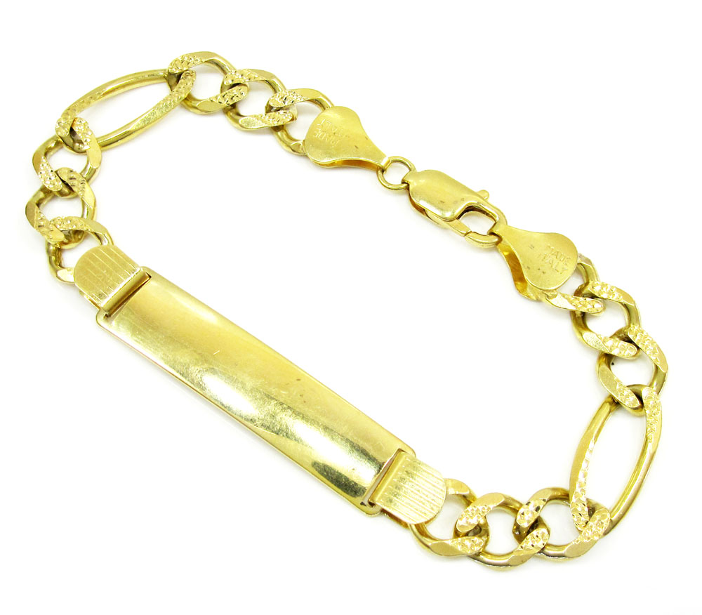 10k yellow gold diamond cut figaro id bracelet 8.5 inch 9.5mm 