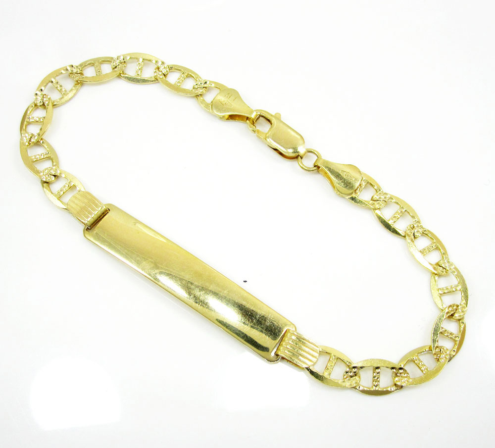 10k yellow gold diamond cut mariner id bracelet 8.5 inch 6.3mm 