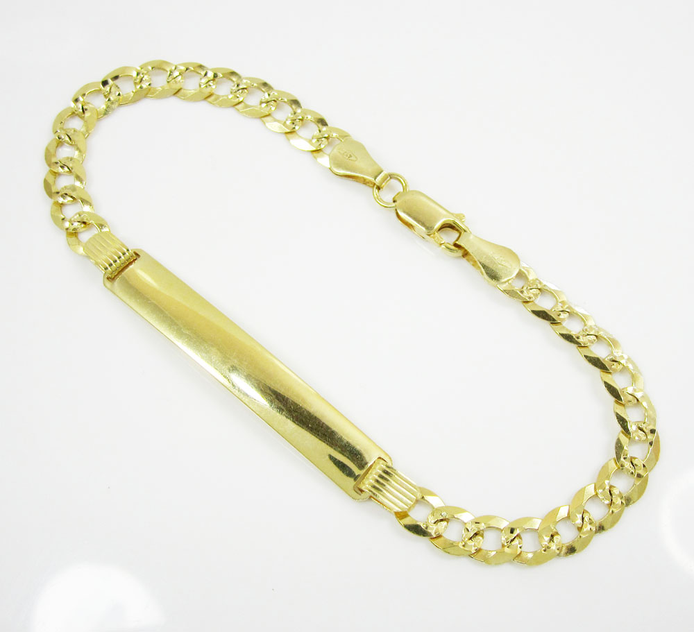 10k yellow gold diamond cut cuban id bracelet 8 inch 5.5mm 