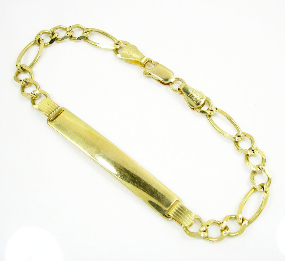 10k yellow gold diamond cut figaro id bracelet 7 inch 5.5mm 