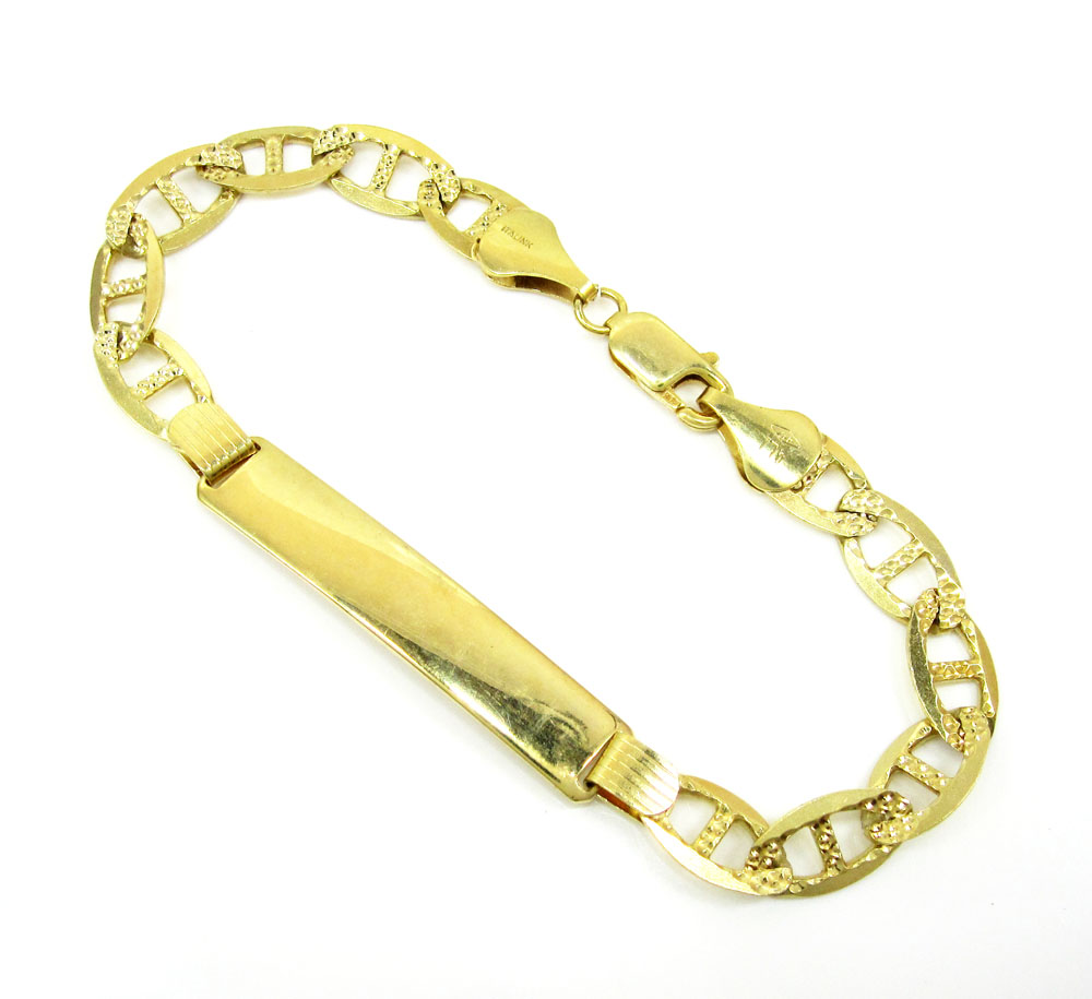 10k yellow gold diamond cut mariner id bracelet 8.50 inch 7.5mm 
