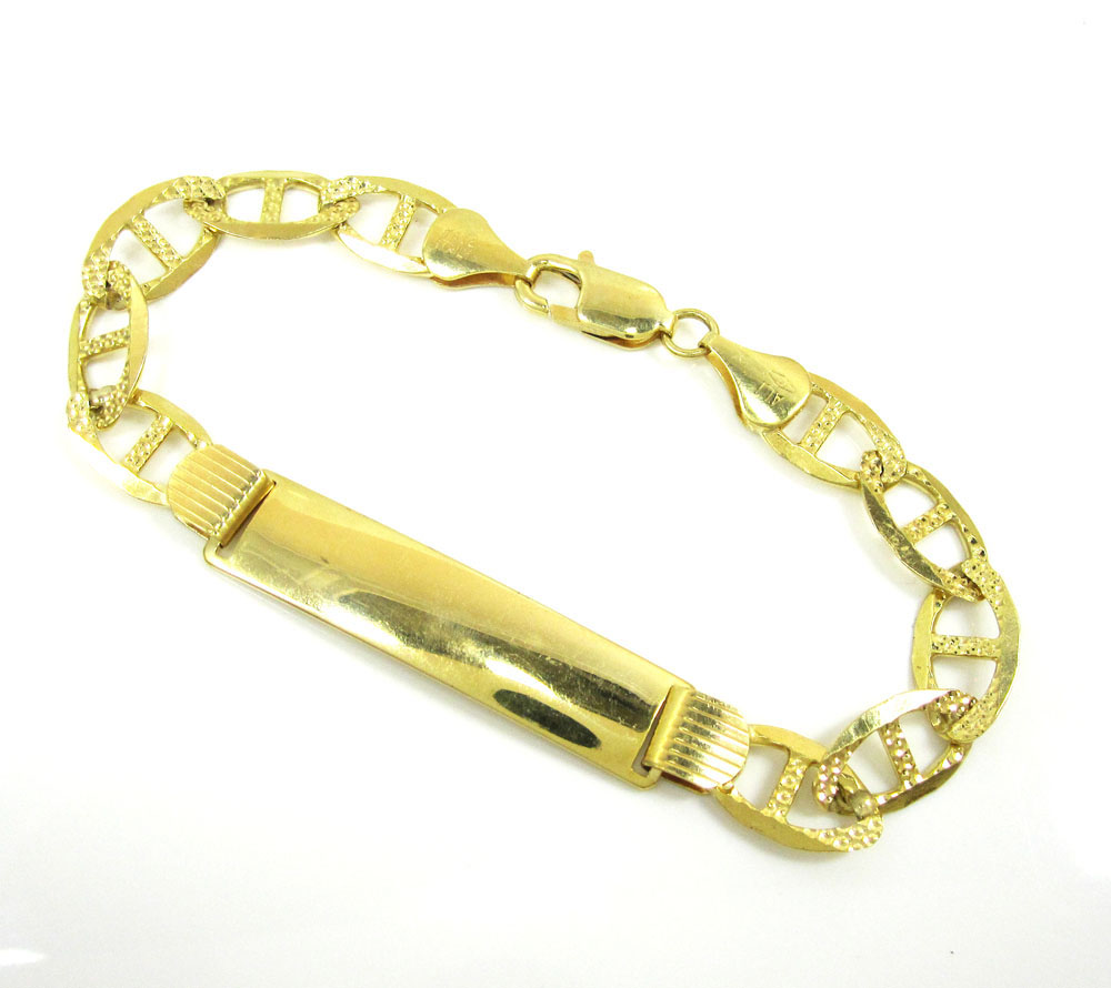 10k yellow gold diamond cut mariner id bracelet 8.5 inch 9mm 