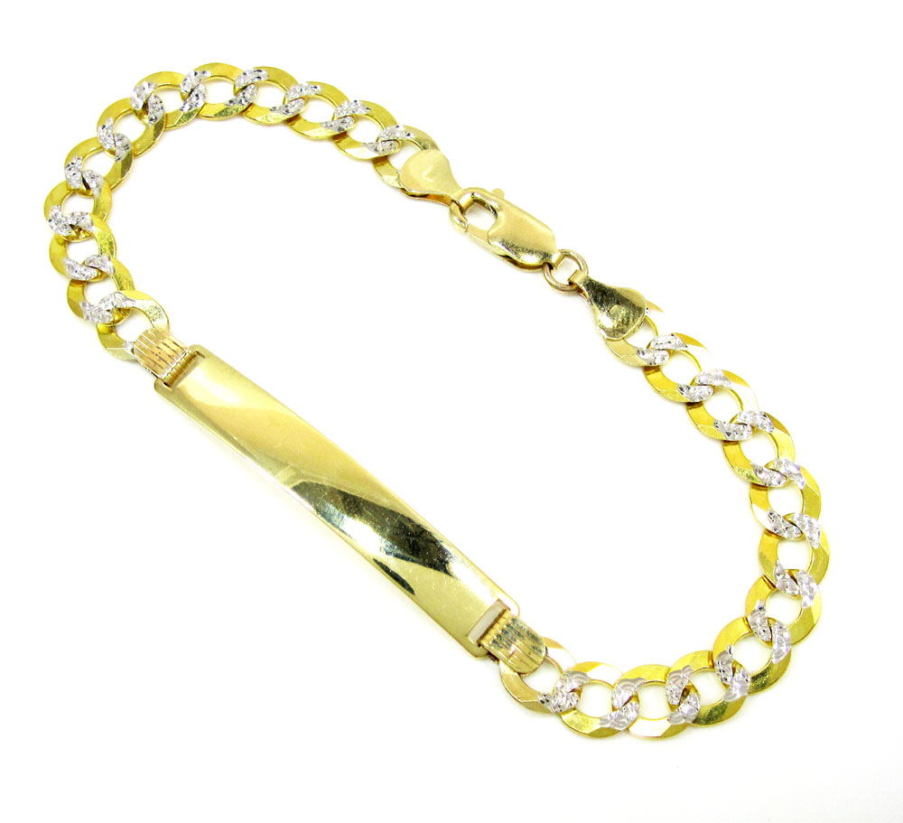 10k yellow gold diamond cut cuban id bracelet 8.5 inch 7mm