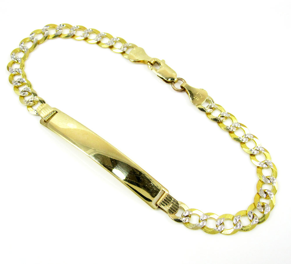 10k yellow gold diamond cut cuban id bracelet 8.5 inch 5.7mm 