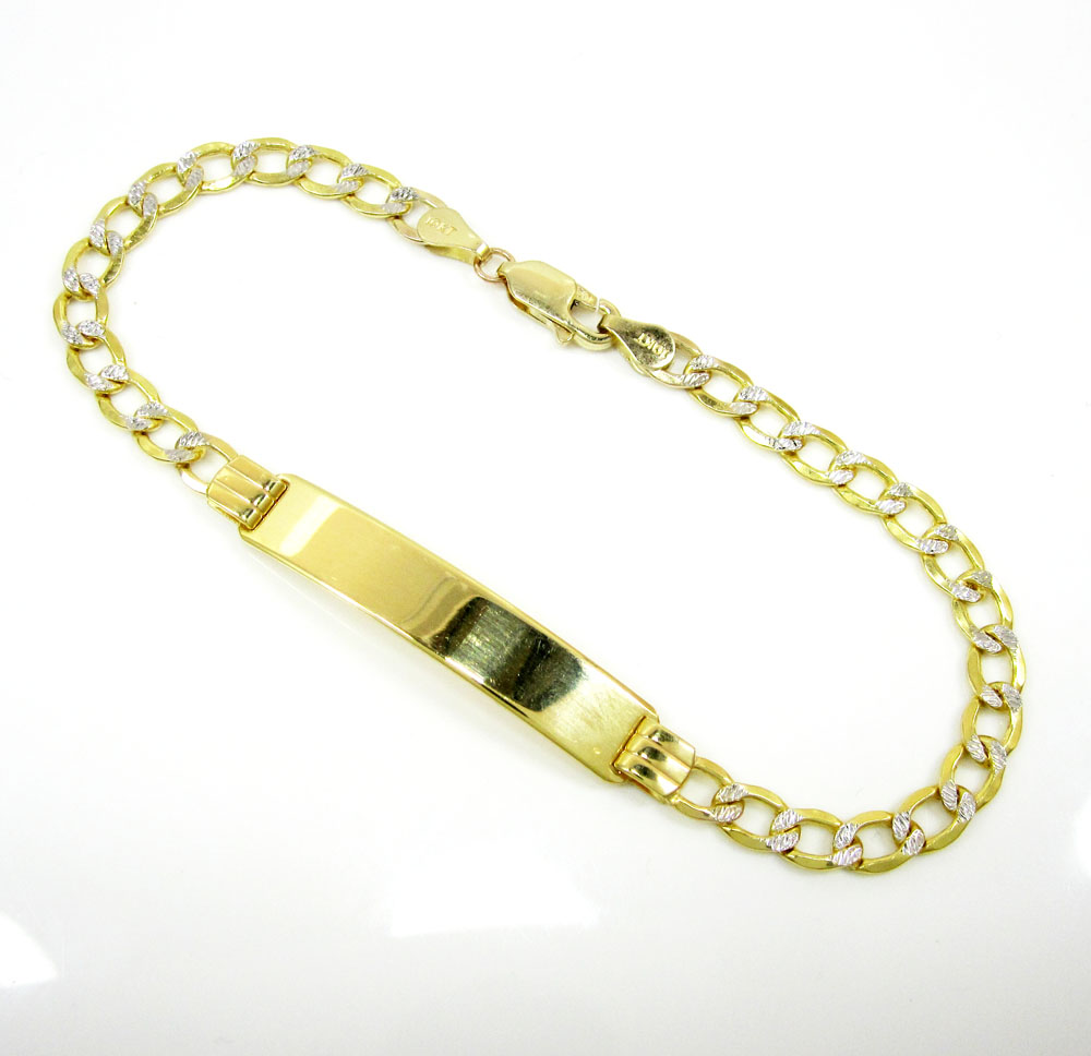 10k yellow gold diamond cut cuban id bracelet 8 inch 4.7mm 