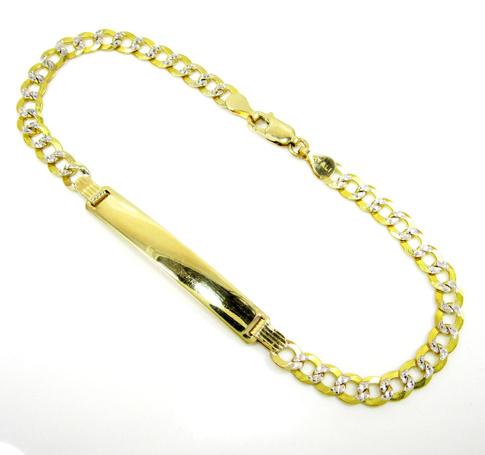 10k yellow gold diamond cut cuban id bracelet 8 inch 4mm 