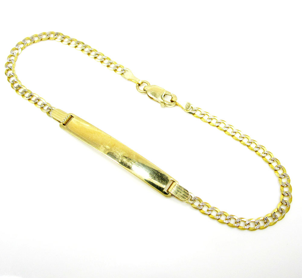 10k yellow gold diamond cut cuban id bracelet 8 inch 3mm 