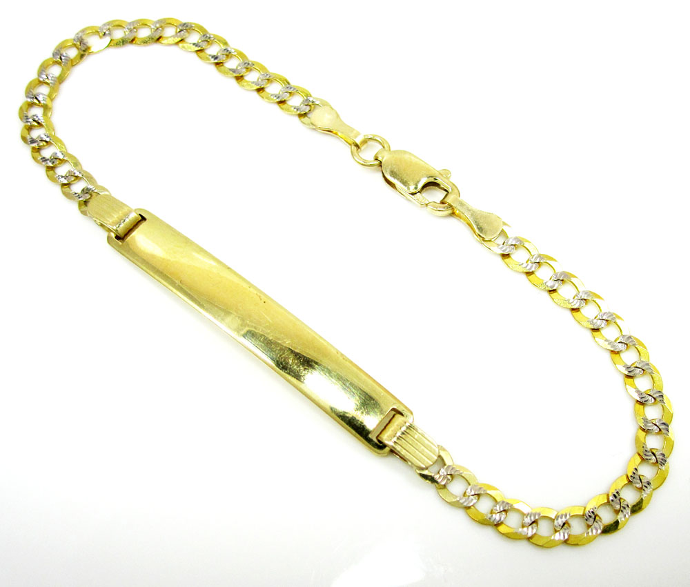 10k yellow gold diamond cut cuban id bracelet 7 inch 3.7mm 