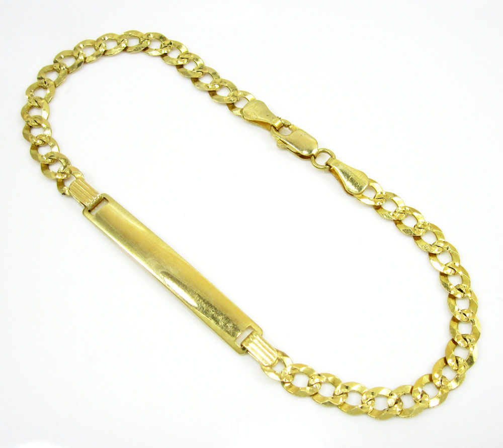 10k yellow gold diamond cut cuban id bracelet 8 inch 4.8mm 