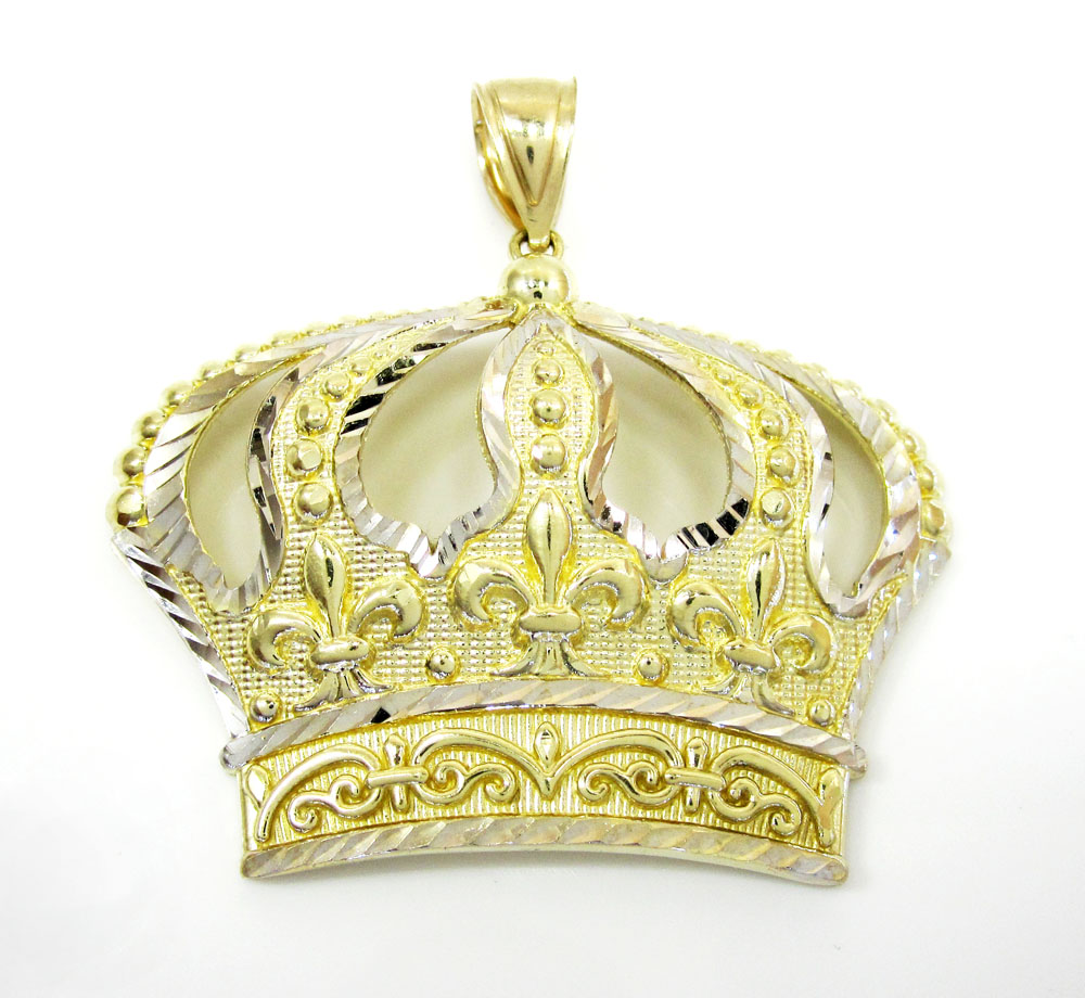 10k fancy diamond cut crown pendant