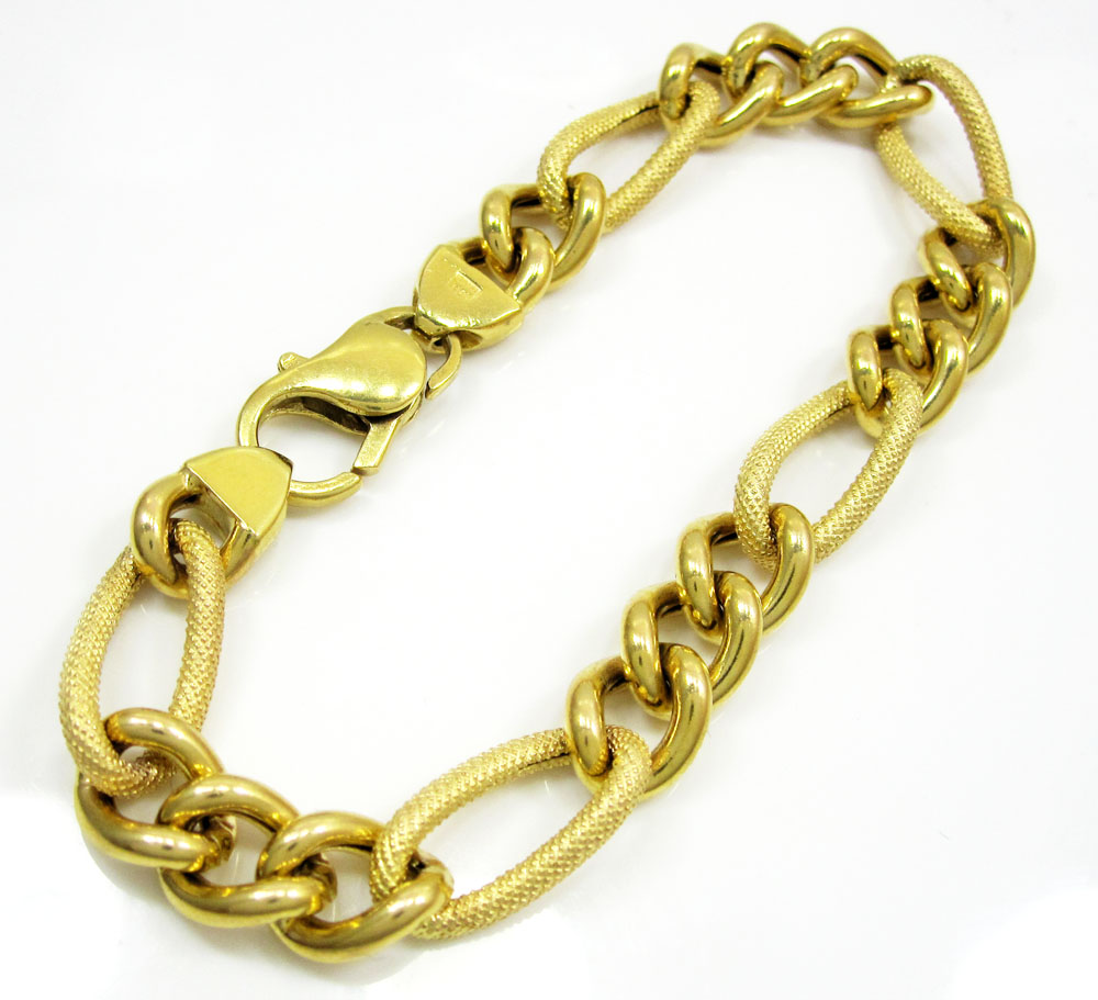 14k yellow gold puffed figaro bracelet 7.75 inch 9mm 