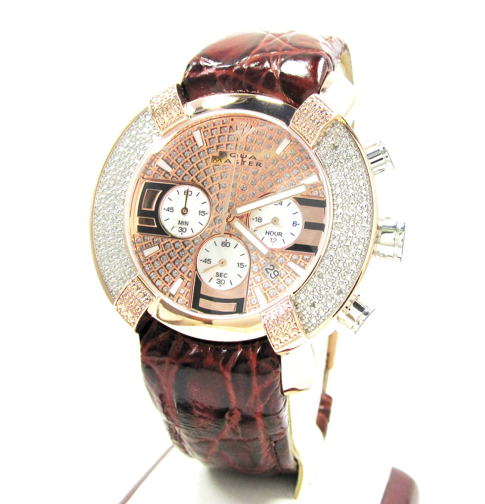 Mens aqua master rose stainless steel diamond watch 0.20ct