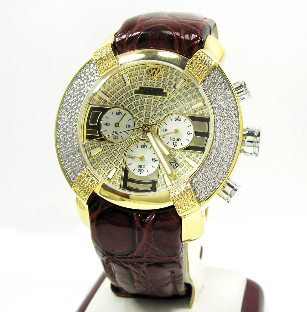 Mens aqua master yellow stainless steel diamond watch 0.20ct