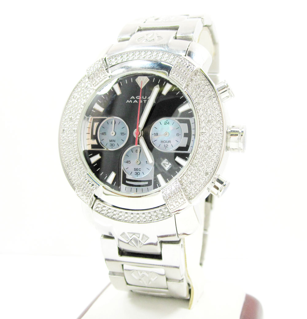 Mens aqua master white stainless steel diamond watch 0.20ct