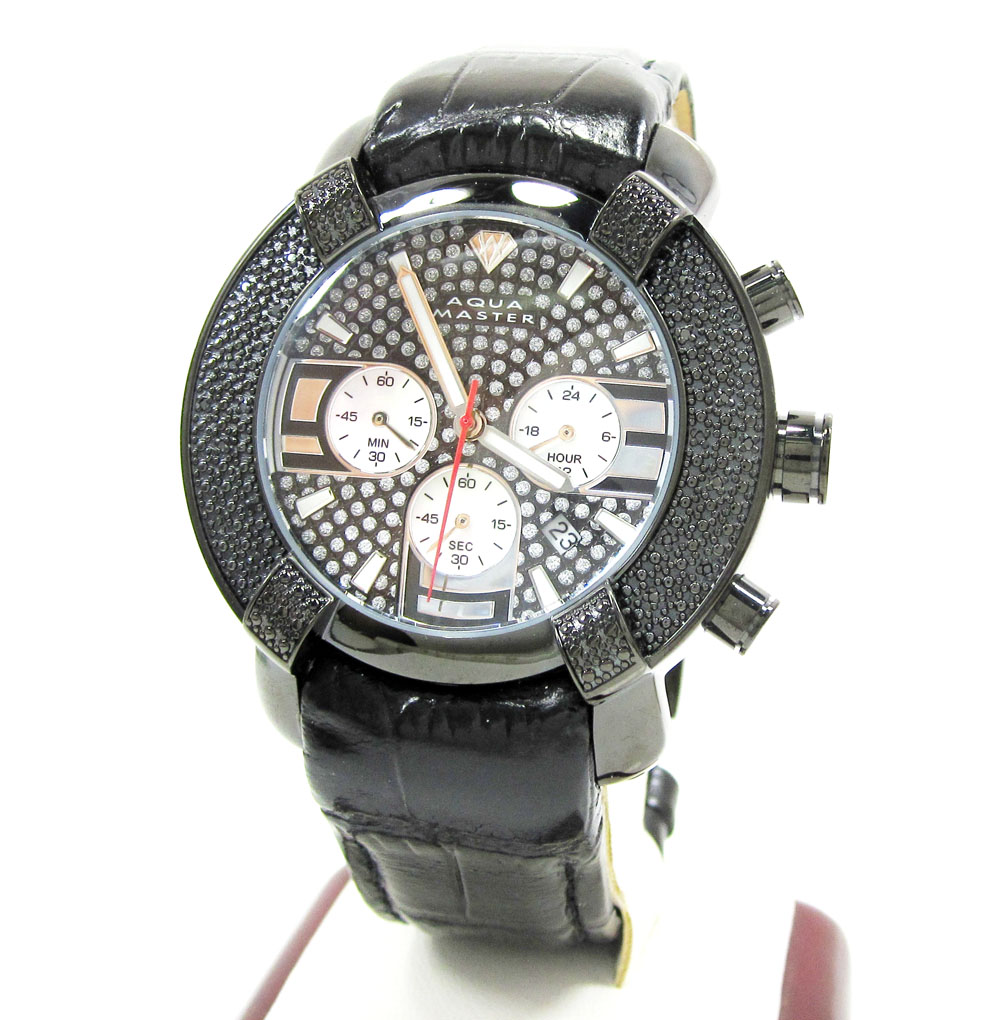 Mens aqua master black stainless steel diamond watch 0.20ct