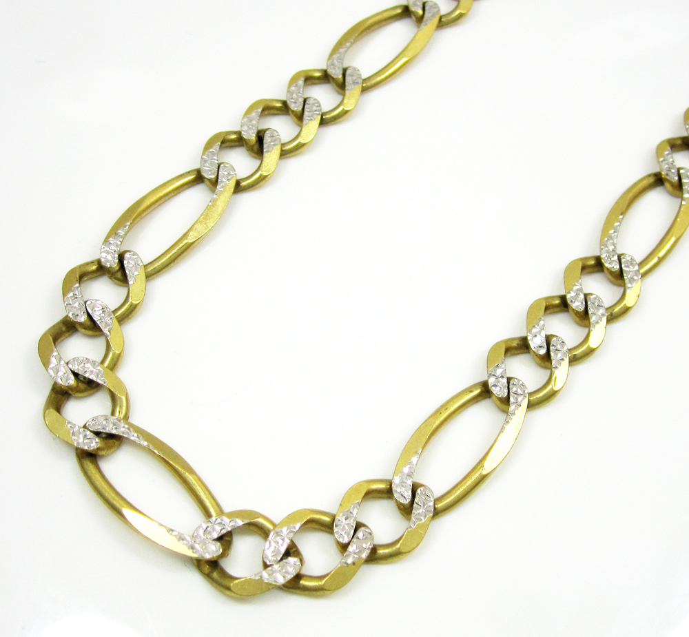 10k yellow gold diamond cut figaro chain 26-30 inch 9.5mm