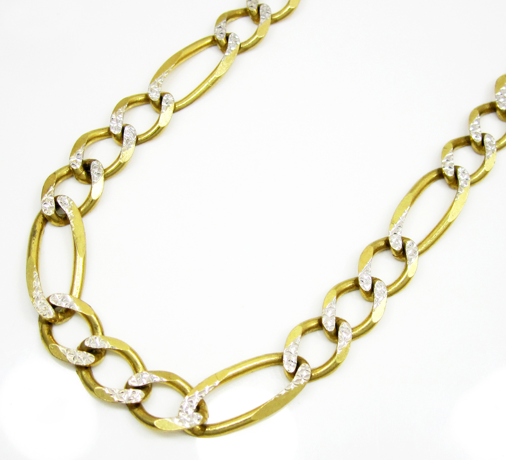 10k yellow gold diamond cut figaro chain 30 inch 8mm