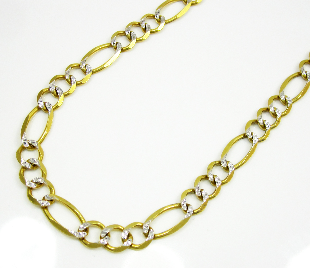 10k yellow gold diamond cut figaro chain 20-26 inch 6mm