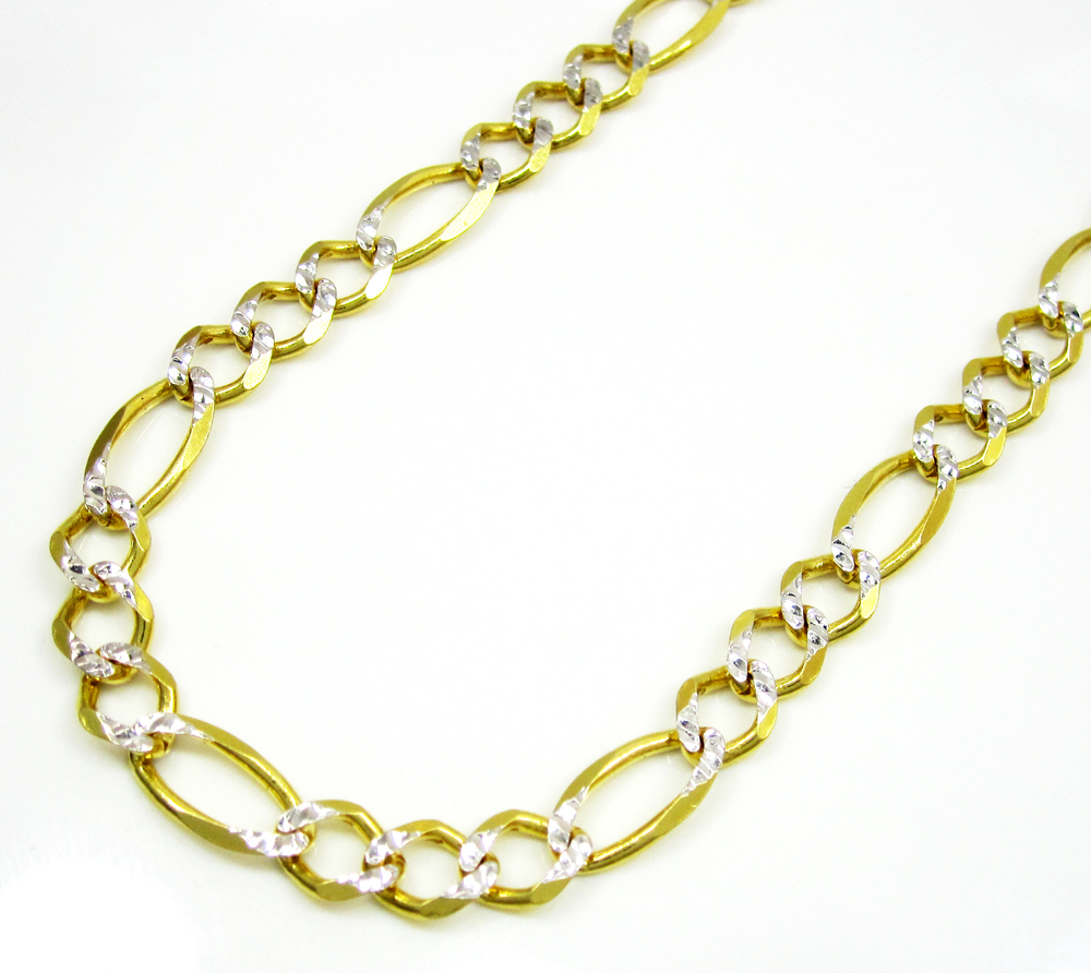 10k yellow gold diamond cut figaro chain 20-26 inch 5.5mm