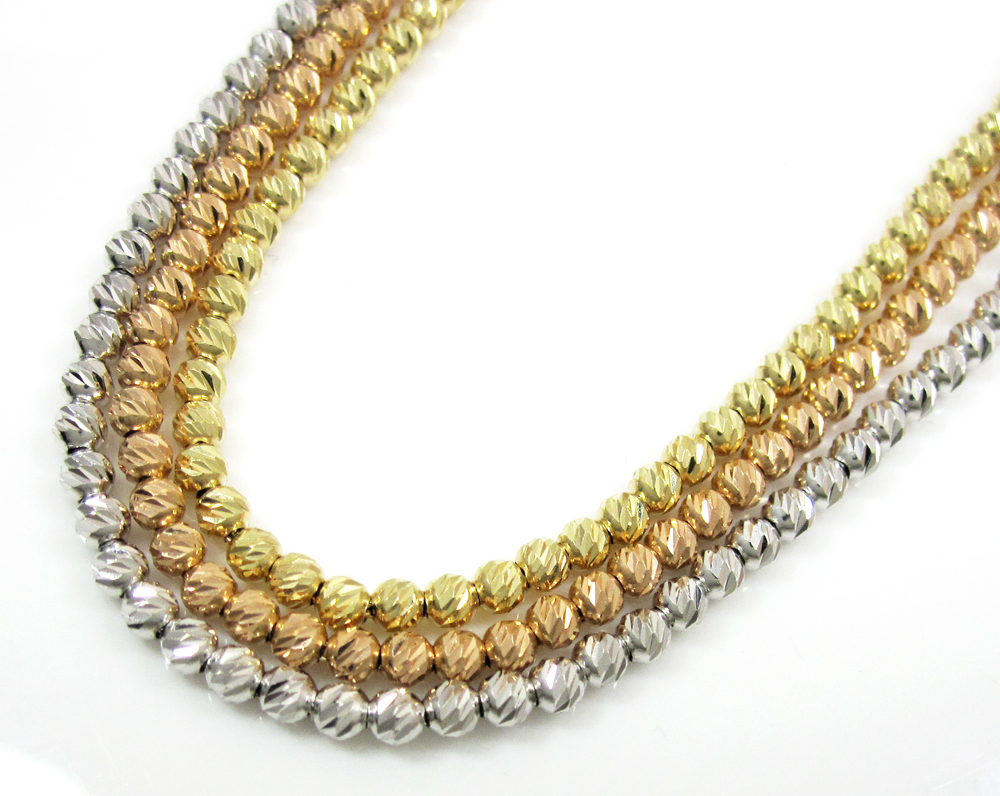 14k Yellow Gold Diamond Cut Beaded Chain Necklace