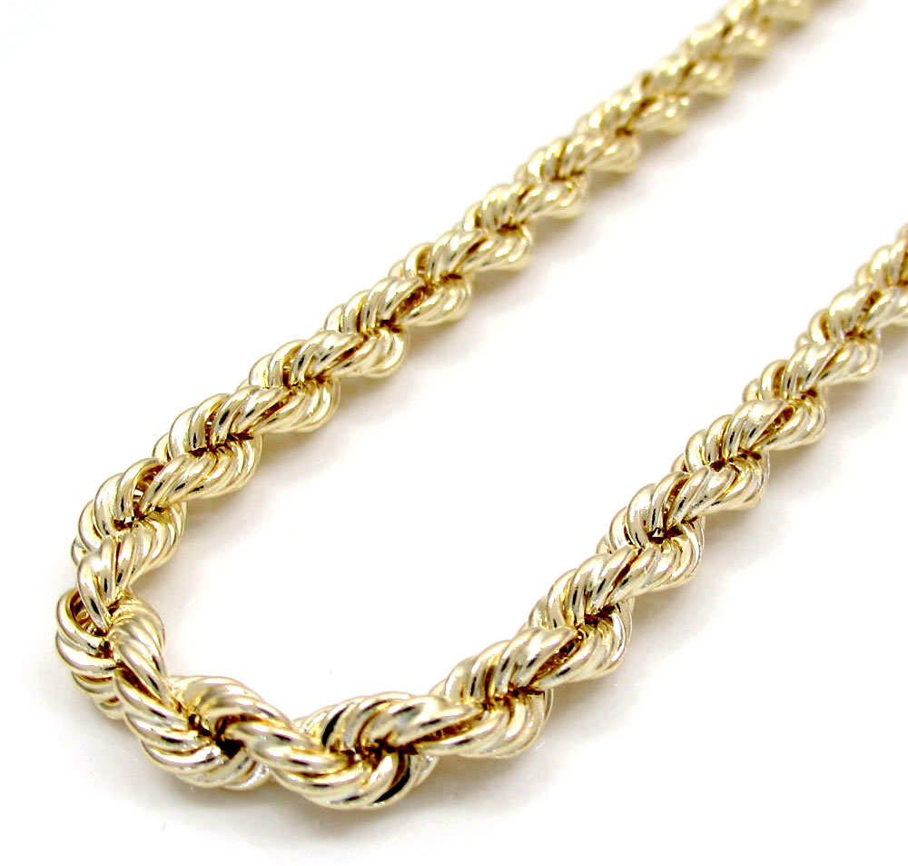 10k yellow gold smooth hollow rope chain 20-30 inch 4mm