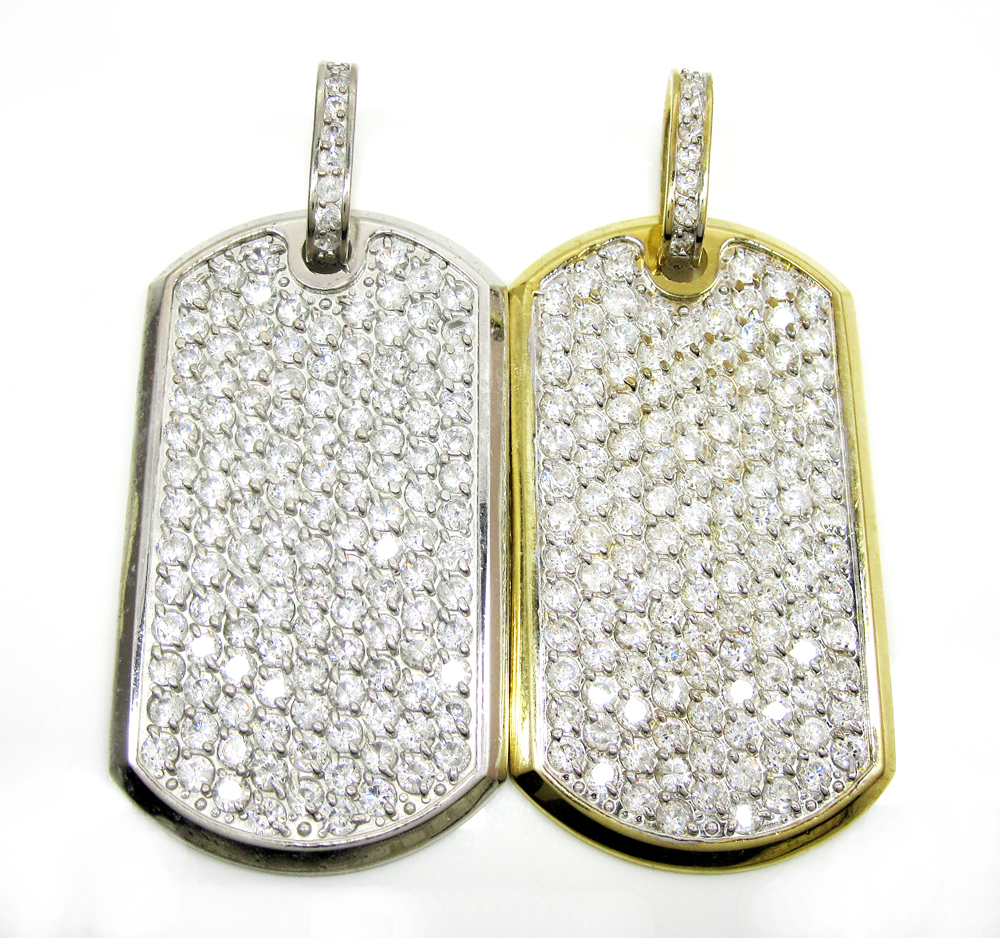 Mens 10k gold cz dog tag pendant 5.00ct