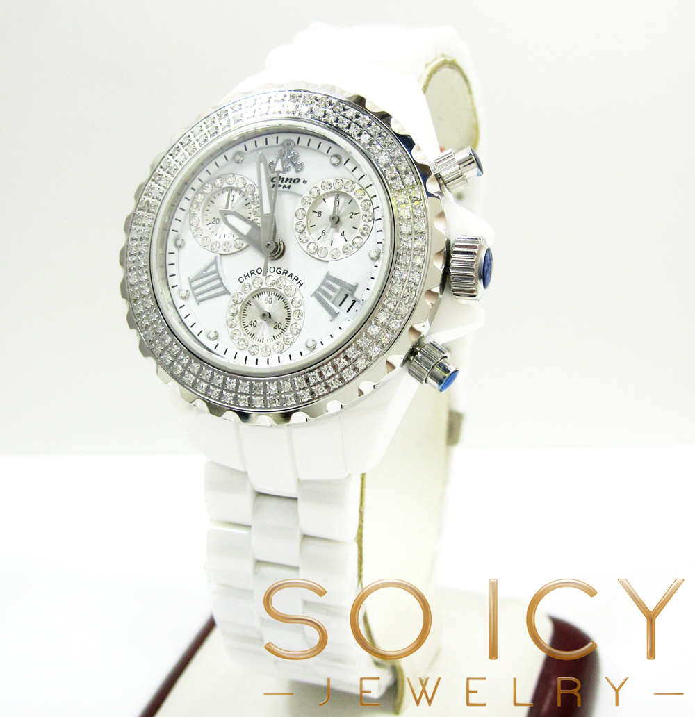 Ladies 35mm techno jpm white ceramic diamond watch 1.25ct