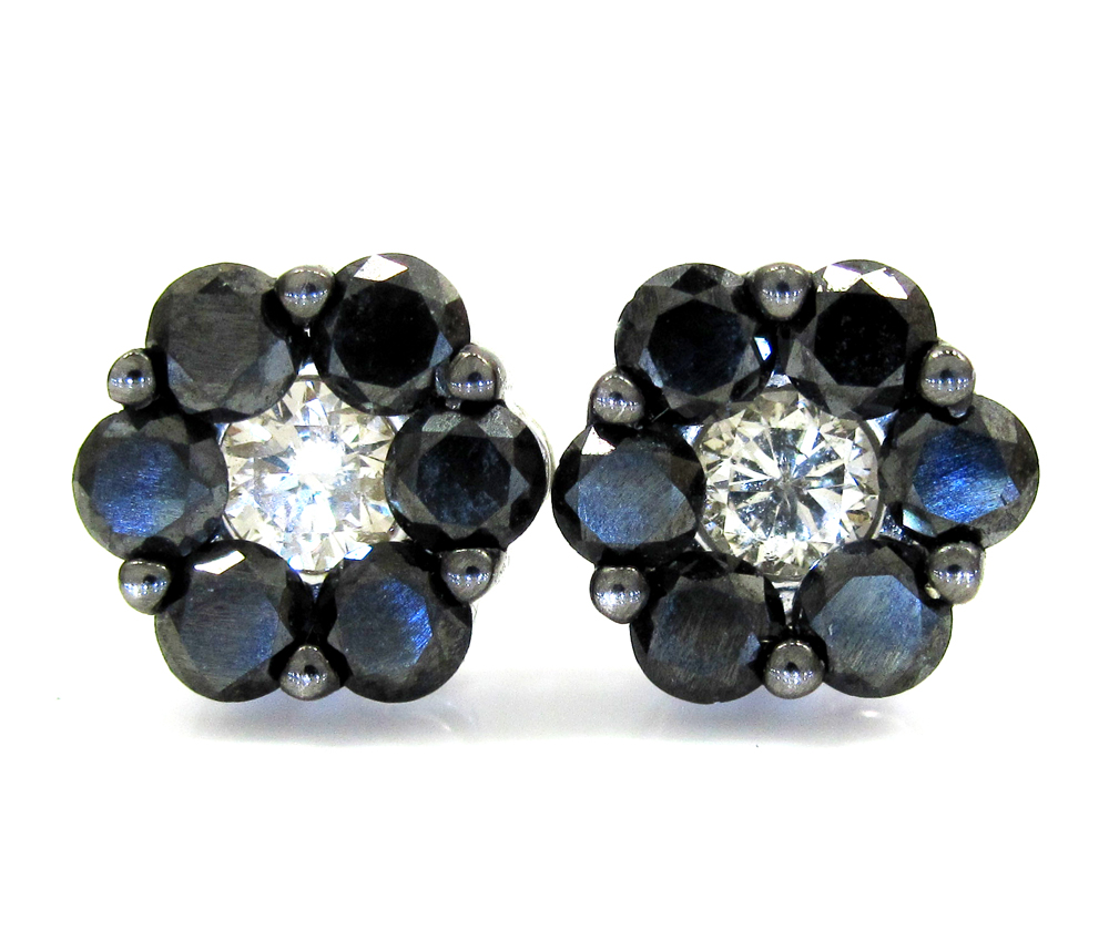 14k black gold black & white diamond cluster earrings 2.75ct 