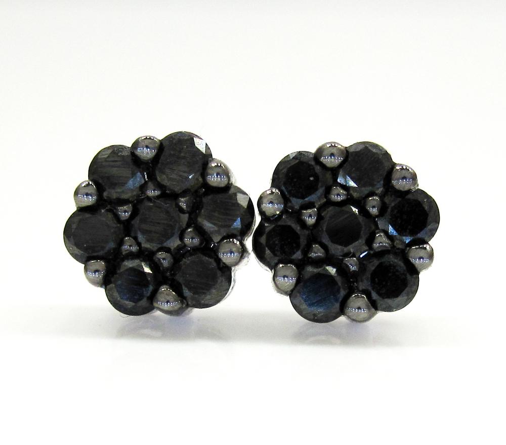 14k white gold black diamond cluster earrings 1.00ct 