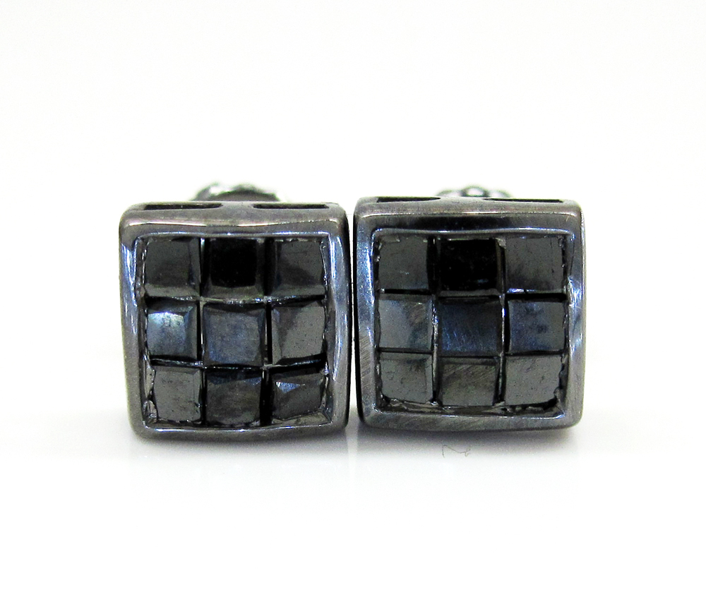 10k black gold black diamond cube earrings 1.00ct 