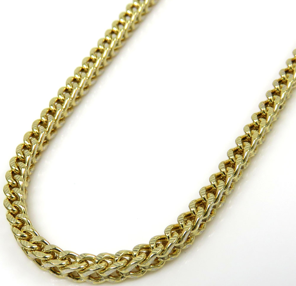 Mens 10k yellow gold diamond cut franco chain 18-26 inch 2.2mm