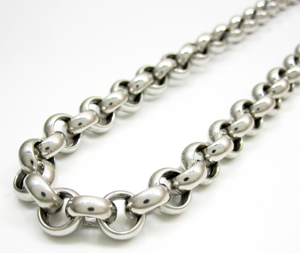 14k solid white gold circle rolo chain 24 inch 8mm