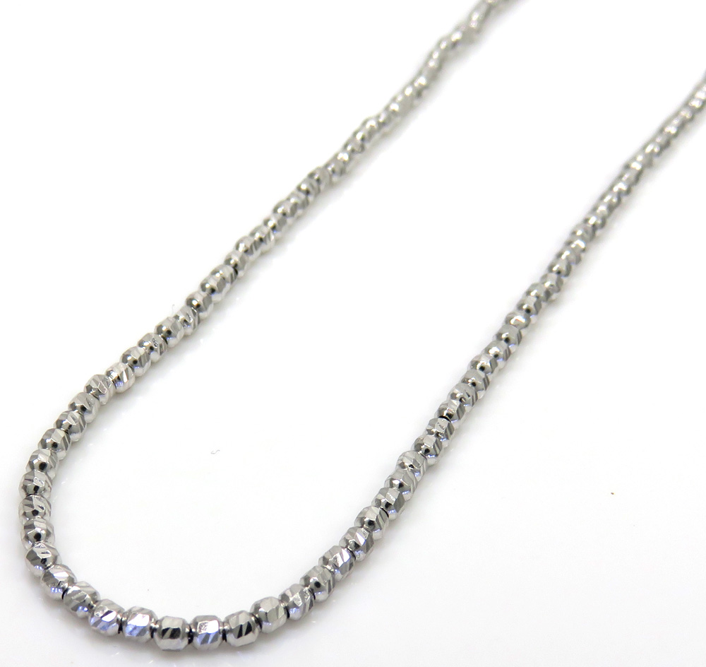 14k white gold diamond cut bead chain 16-24 inch 2mm