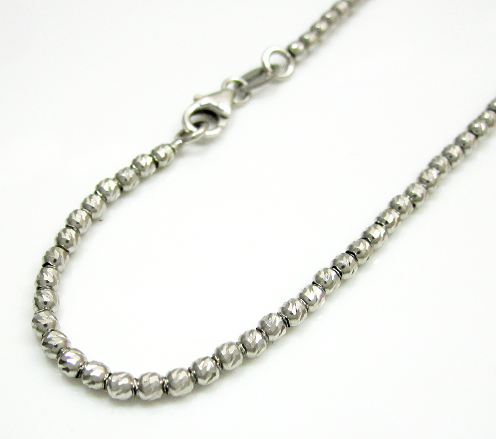 14k white gold diamond cut bead bracelet 8 inch 2mm