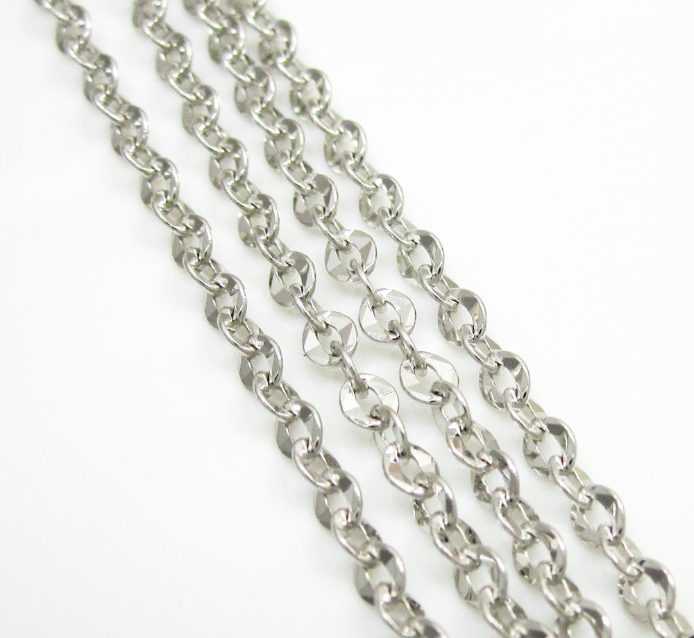14k solid white gold diamond cut circle link chain 18-30 inch 2.2mm