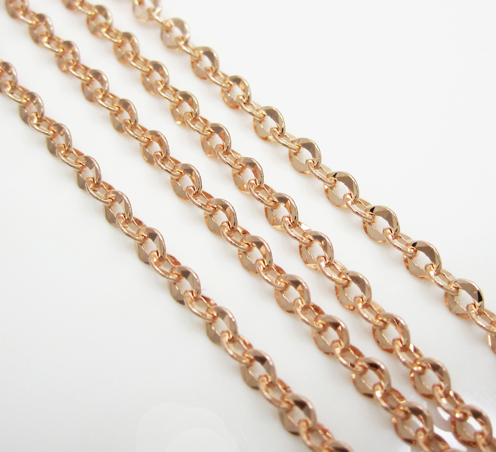 14k solid rose gold diamond cut circle link chain 16-24 inch 2.2mm